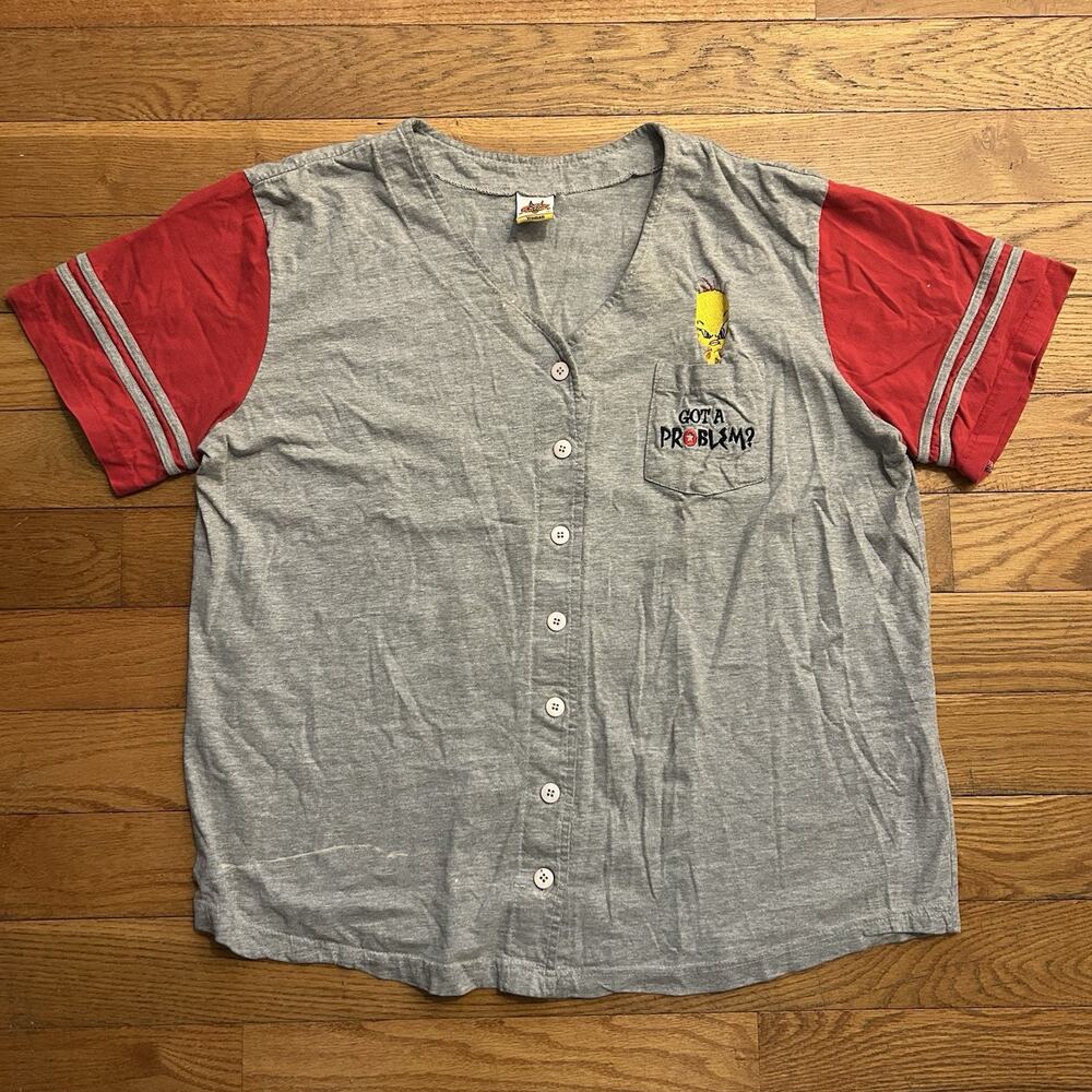 Vintage 2000 Looney Tunes Tweety Bird Embroidered Baseball Jersey Y2K Medium